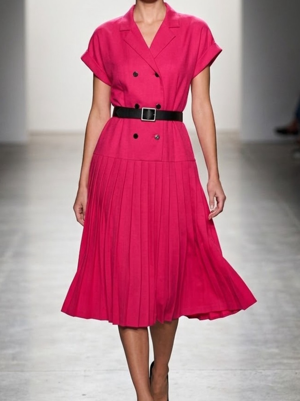 Vintage Pleated Midi Dress with Belt
